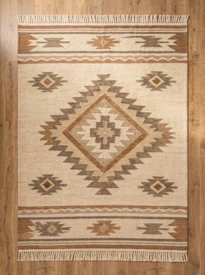 Beige Southwestern style Rug, 100% wool Navajo rug | 8x10ft, 10x14 rug, oversized grey southwestern rug, native American style  rug