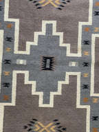 Grey Navajo Kilim Rug, Handwoven Wool Rug, Southwestern Tribal Flatweave Area Rug, Neutral Boho Western Decor, Custom Size Geometric Carpet