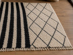 Hand-Knotted Beni Ourain Moroccan Wool Rug – Geometric Berber Design, Black & Cream