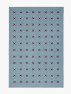 Light blue and burgundy kilim rug,  blue stair runner rug,  blue area rug, staircase runner