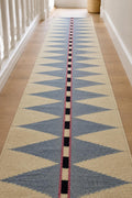 sky blue Kilim Stair Runner | Handmade Wool Stair Carpet | Blue Geometric Runner Rug