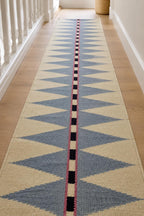 sky blue Kilim Stair Runner | Handmade Wool Stair Carpet | Blue Geometric Runner Rug