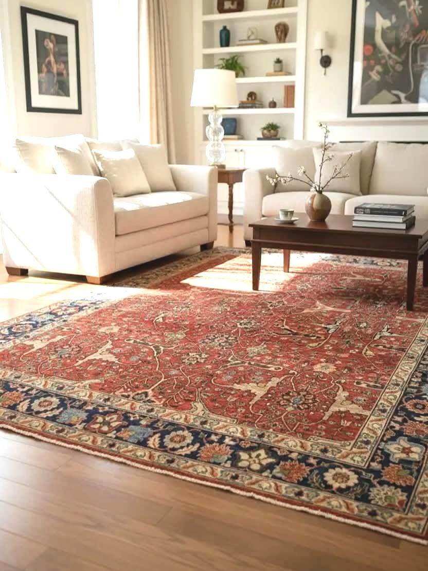 Hand-Knotted Chobi Wool Rug – Traditional Tabriz-Inspired Oriental Design, Red
