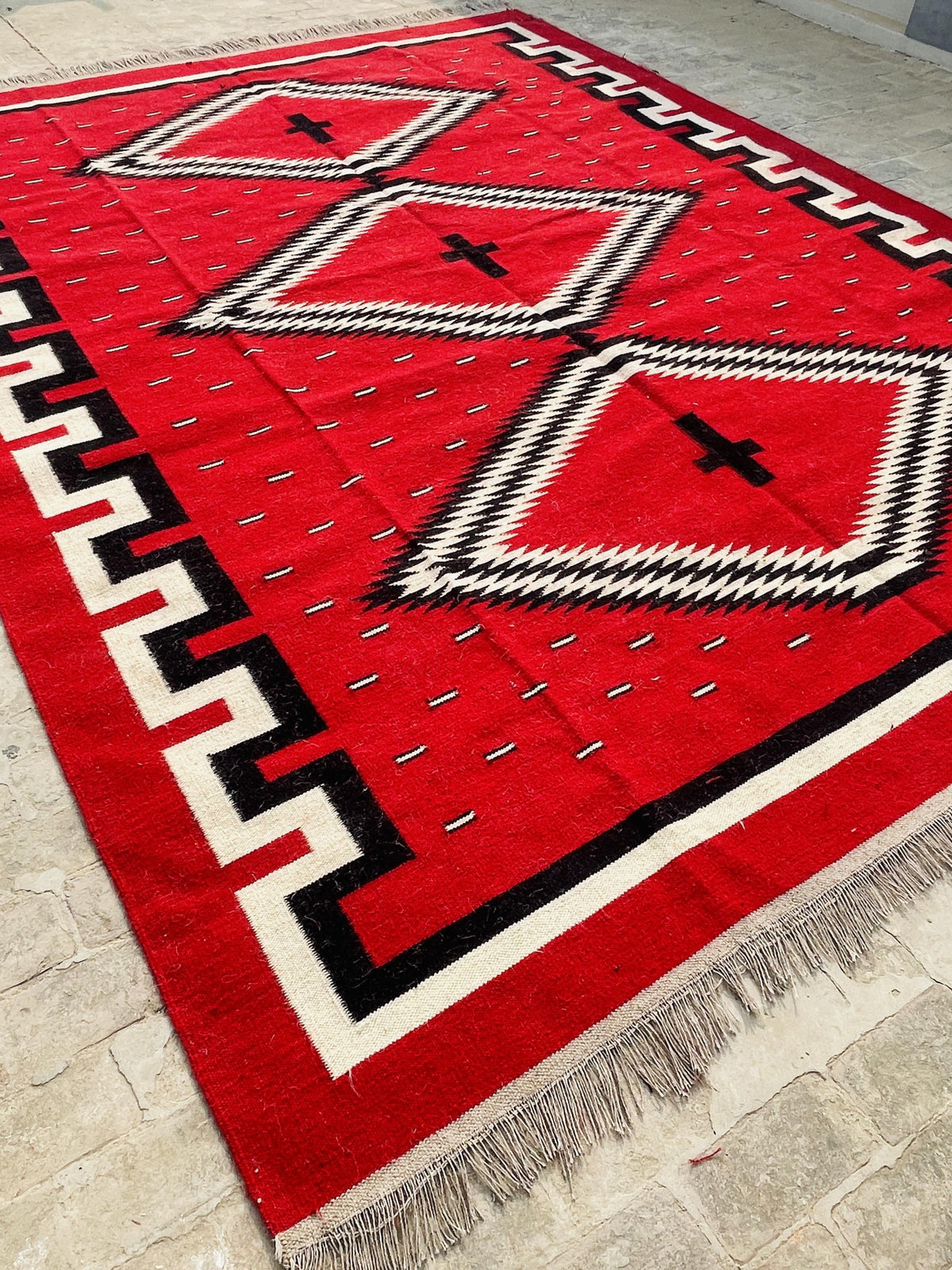 Handwoven Navajo Wool Rug – Southwestern Boho Ranch Design, Red & Black (8x10ft)
