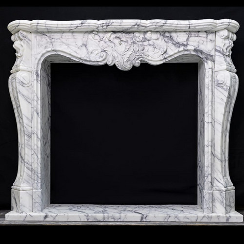 Hand-carved Arabescato marble Louis XV fireplace mantel with scrolled cabriole legs