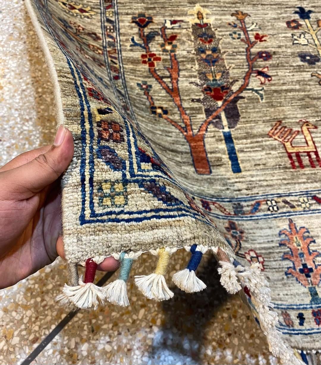 Hand Knotted Wool Ziegler Chobi Area Rug, Traditional Floral grey and beige Oriental Carpet