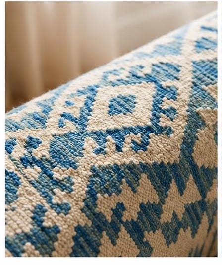 Handwoven Blue Ivory Wool Kilim Rug, Large Boho Tribal Flatweave Area Rug, blue kilim