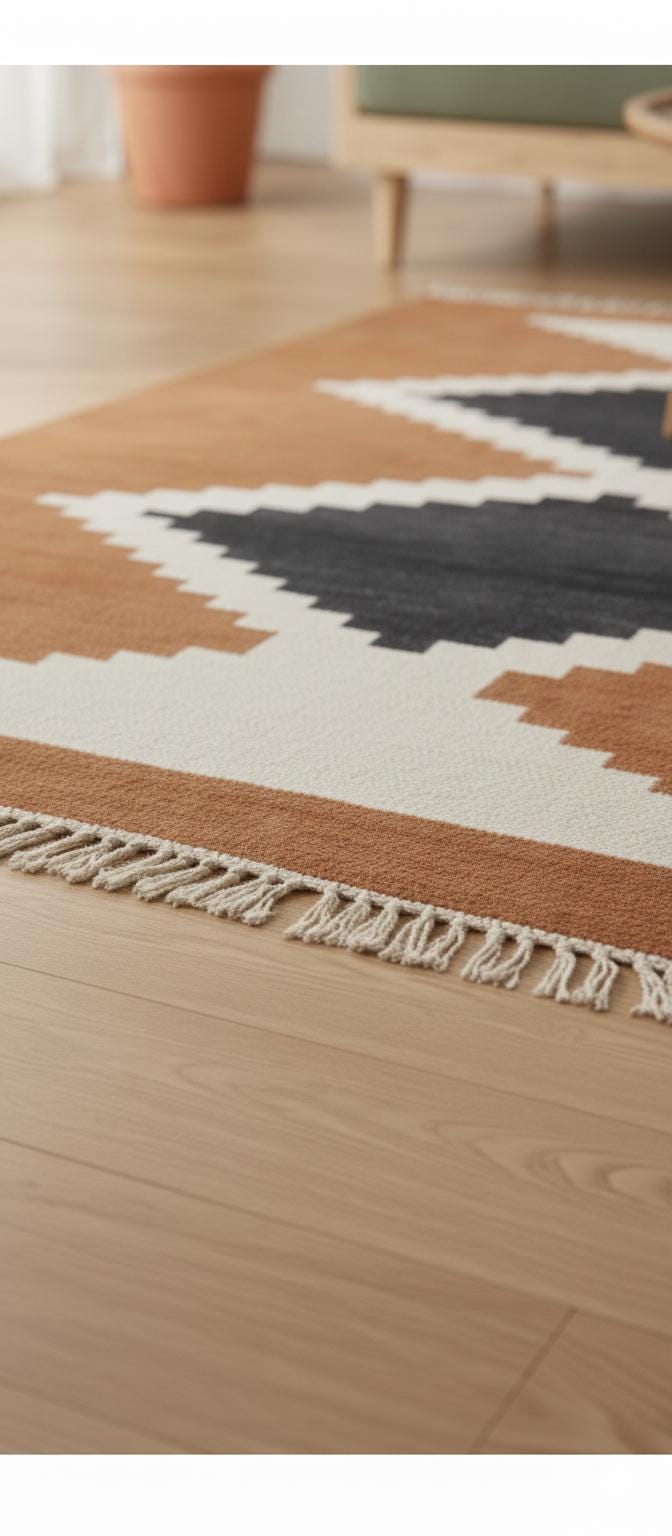 Terracotta kilim rug, brown Southwestern runner rug, Navajo wool rug, native American rug | aztec pattern rug