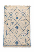 ivory and Blue hand knotted wool Rug | Handmade Wool Berber Carpet | Boho Area Rug | Beni Ourain Style, vintage inspired soft rug,