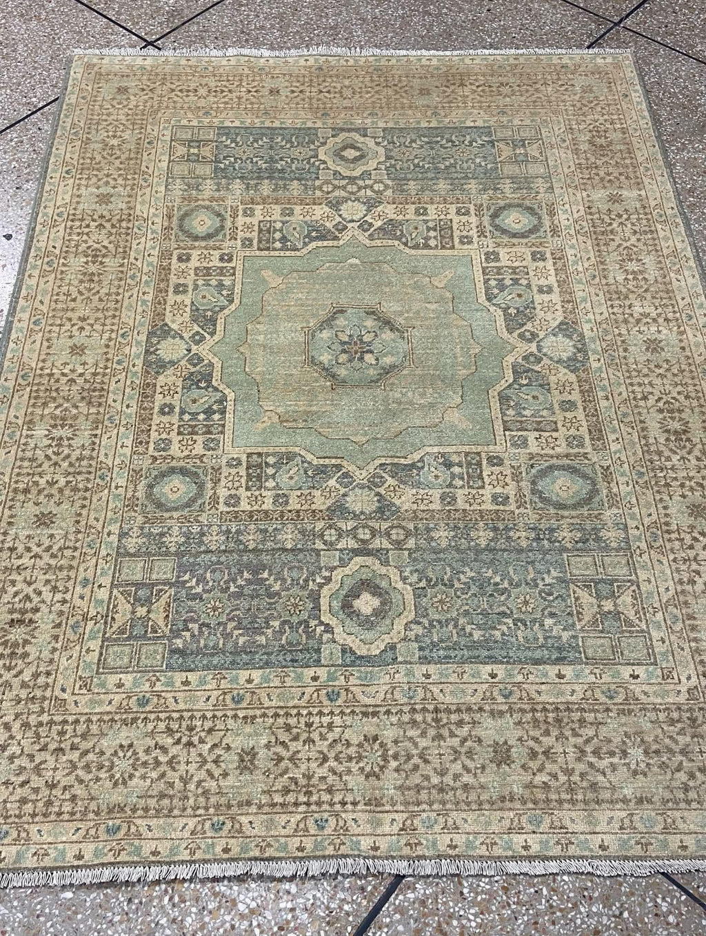 muted grey Oushak Rug 7x9ft – hand knotted Wool Rug,  – Vintage inspired grey  and green Area Rug – Traditional Floral Oushak Carpet