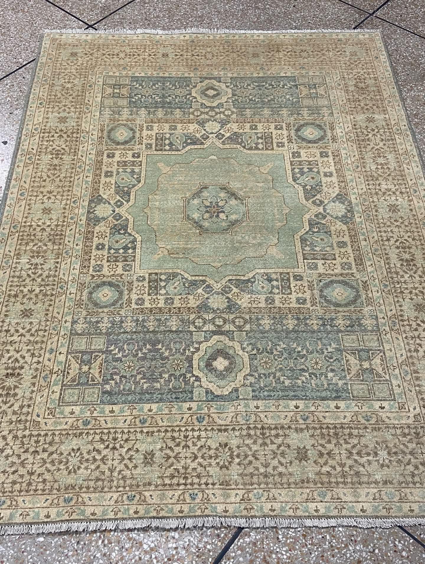 muted grey Oushak Rug 7x9ft – hand knotted Wool Rug,  – Vintage inspired grey  and green Area Rug – Traditional Floral Oushak Carpet