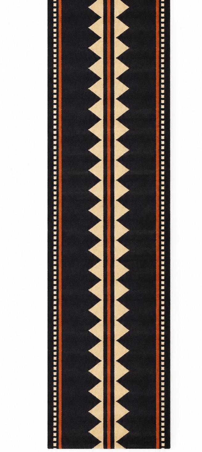 Southwestern Kilim Stair Runner | Black Wool Geometric Runner | Handmade Hallway Rug
