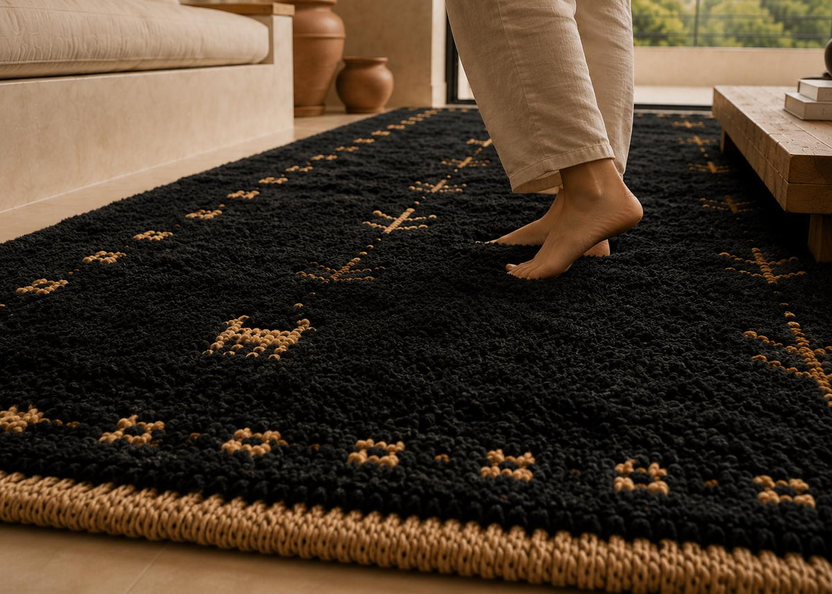 Hand-Knotted Gabbeh Wool Rug – Persian Tribal Plush Pile Rug, Black/Charcoal