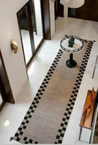 beige Scandinavian Wool Runner Rug – Minimal Geometric Kilim Carpet for Hallway, Corridor & Entryway,