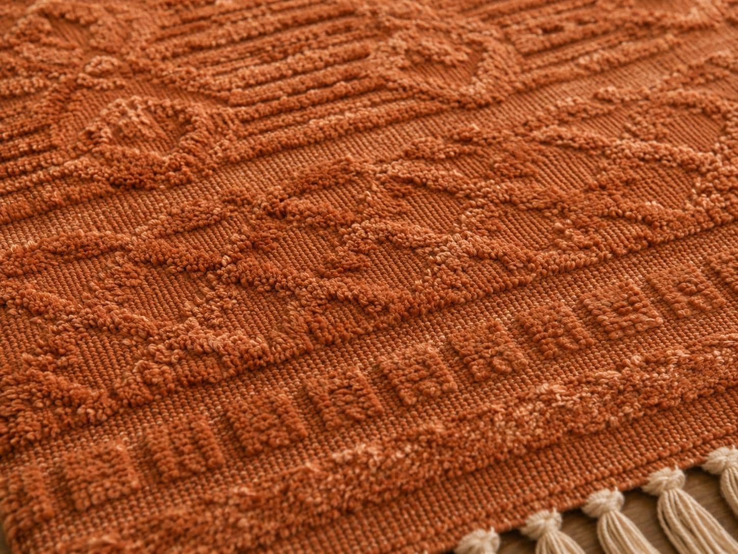 Terracotta contemporary  Hand knotted Wool Area Rug, Scandinavian Boho Rug, Textured Geometric Rug, Custom Size Rug