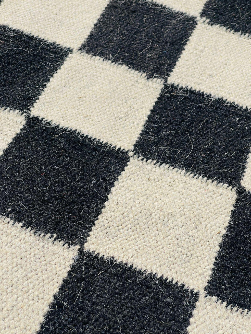 Checkered  Black Geometrical kilim rug, black and cream runner rug,