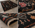 Handwoven Black Wool Kilim Rug, Reversible Flatweave Rug, Tribal Geometric Area Rug, Southwestern Kilim Carpet, Handmade Boho Decor Rug,