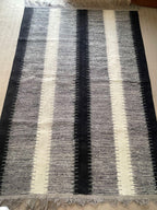 Handwoven Wool kilim: Black, Grey, and White Geometric kilim,