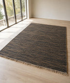 Black Brown Wool Kilim Rug, Handloom wool Area Rug, Rustic Boho Wool Rug, Tribal Flatweave Bedroom Living Room Rug