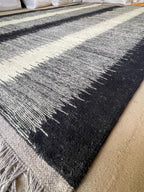 Handwoven Wool kilim: Black, Grey, and White Geometric kilim,