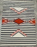black white and orange  aztec wool  Rug - striped wool kilim,  100%wool rug , 8x10 black and cream rug,