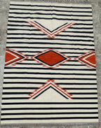 black white and orange  aztec wool  Rug - striped wool kilim,  100%wool rug , 8x10 black and cream rug,