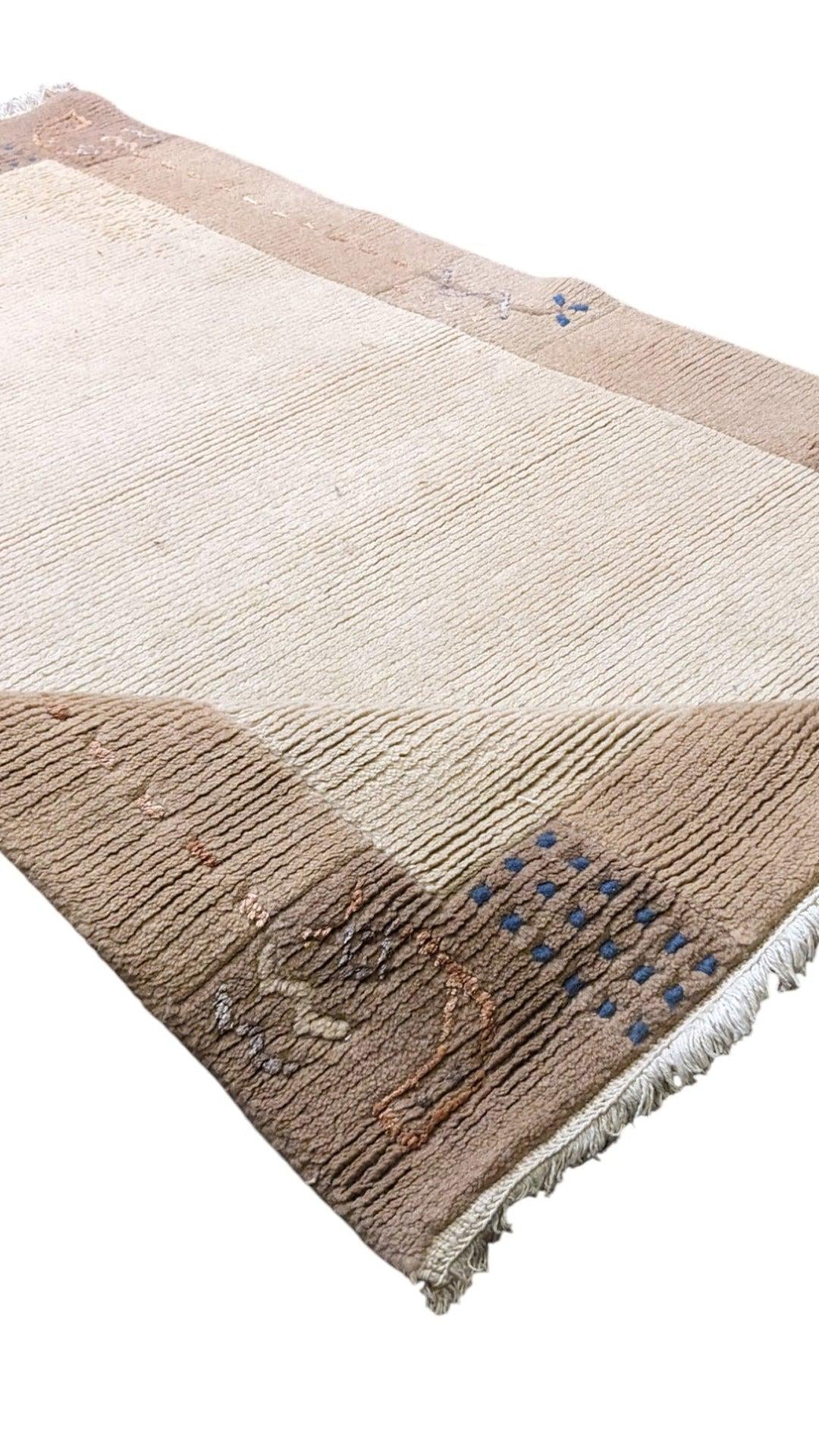 Hand-Knotted Gabbeh Wool Rug – Persian Tribal Thick Pile Rug, Beige & Brown/Cognac
