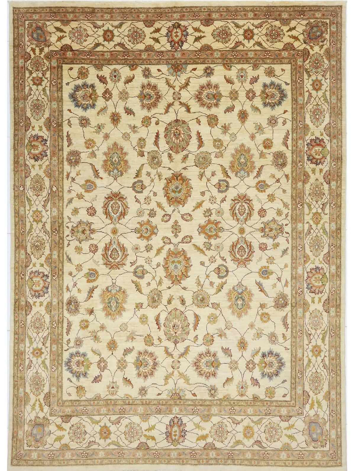 Hand-Knotted Wool Floral Rug – Modern Contemporary Statement Design, Ivory & Taupe