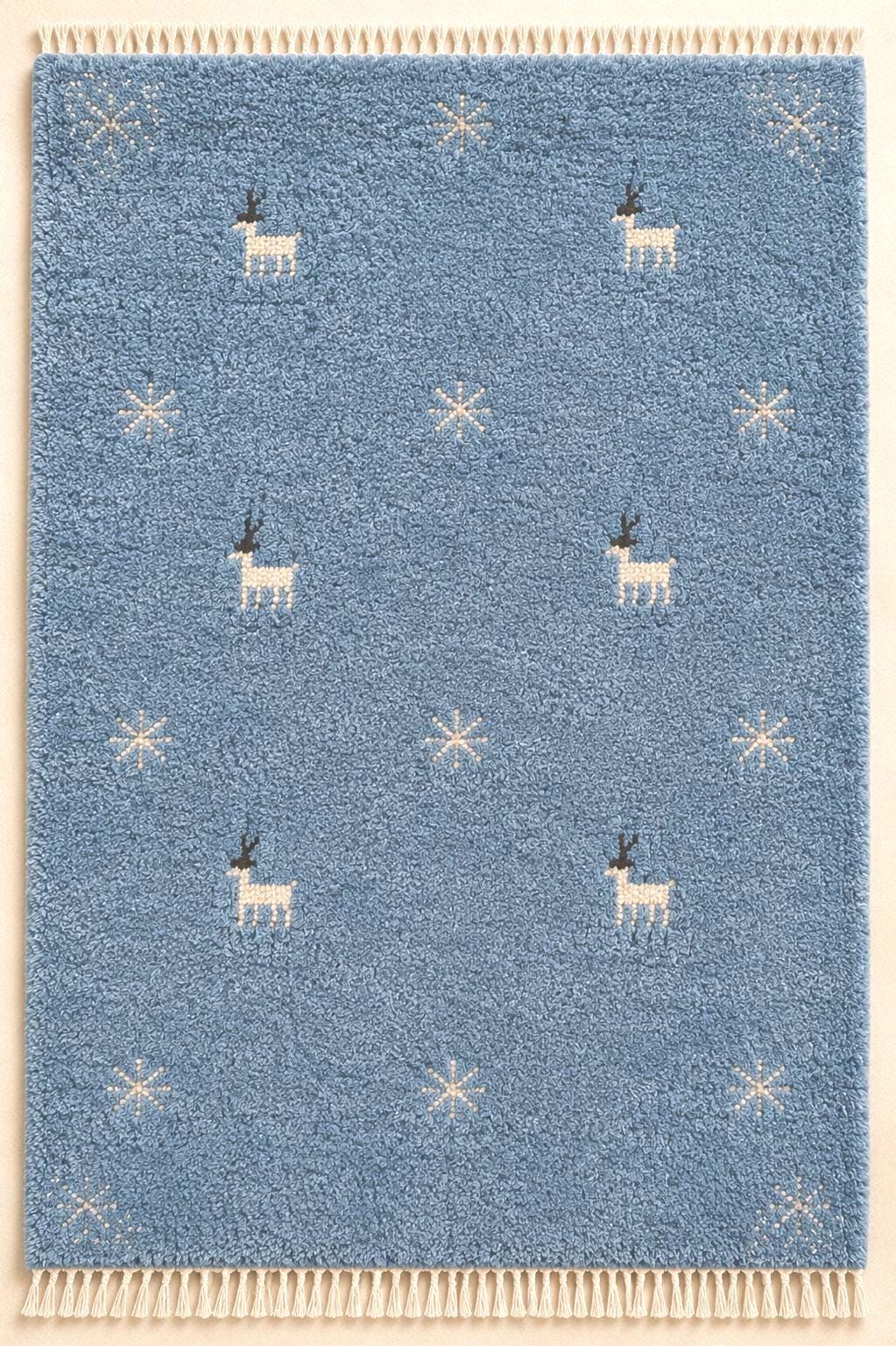 Hand-Knotted Gabbeh Wool Rug – Persian Tribal Thick Pile Rug, Light Blue
