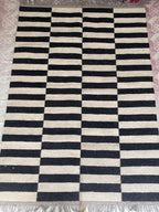 Black White Striped Rug, Scandinavian Minimalist Area Rug, Modern Kilim Carpet, Neutral Monochrome Floor Rug, Nordic Living Room Rug