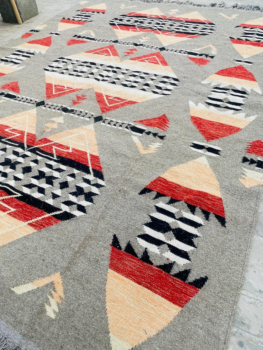 Beige and red  aztec wool  Rug, Southwestern Native American Style Rug-   wool are kilim, 8x10 grey rug,