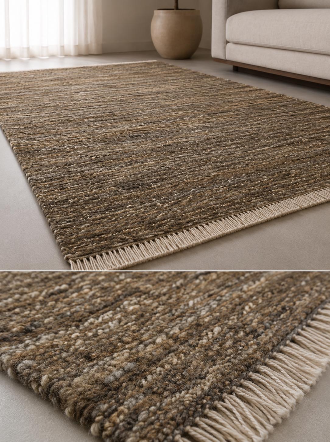 Brown Wool Kilim Rug, Handloom wool Area Rug, Rustic Boho Wool Rug, Tribal Flatweave Bedroom Living Room Rug