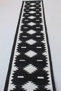 Southwestern  style Geometric Runner Rug, Black White Flatweave Cotton Hallway Kilim