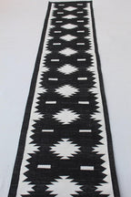 Southwestern  style Geometric Runner Rug, Black White Flatweave Cotton Hallway Kilim