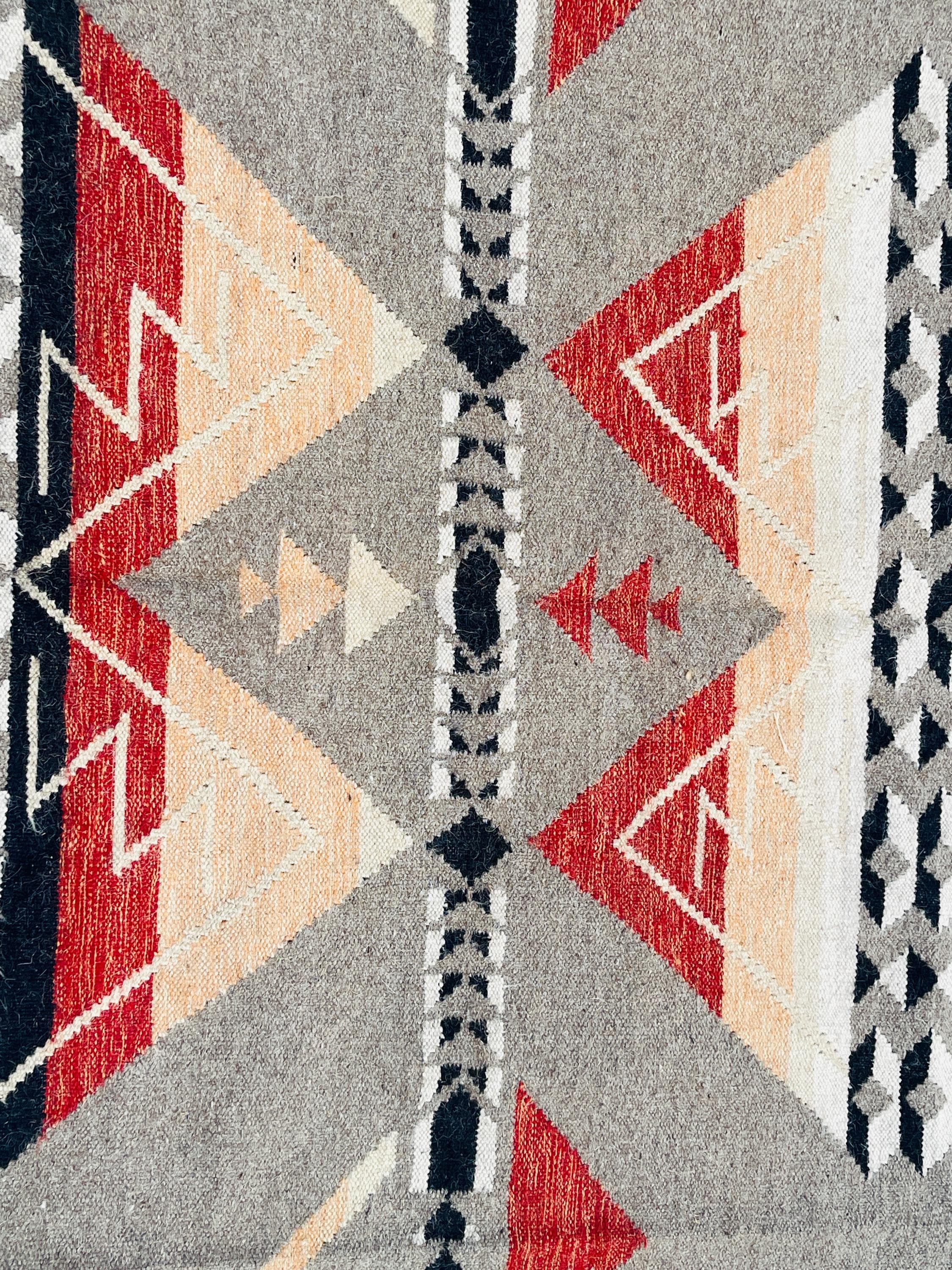 Beige and red  aztec wool  Rug, Southwestern Native American Style Rug-   wool are kilim, 8x10 grey rug,