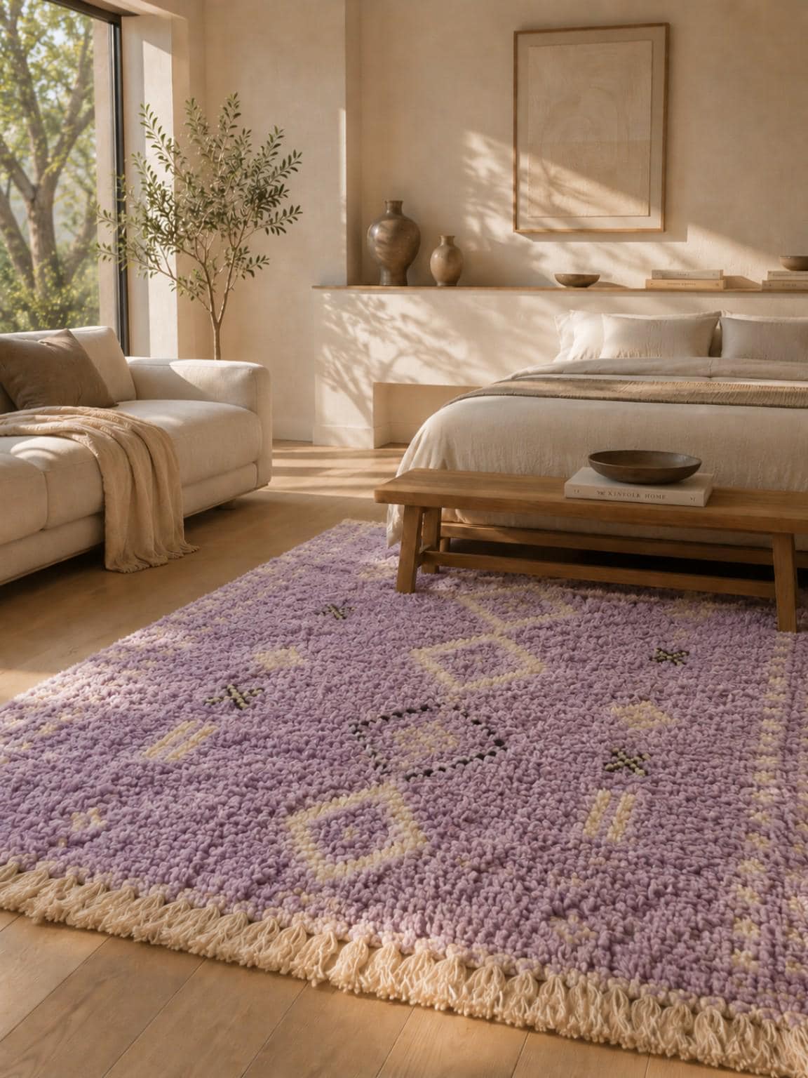 Lavender  hand knotted wool Rug, Moroccan-inspired Purple Wool Berber Rug, Plush Shag Area Rug, modern  Bedroom soft pile Carpet