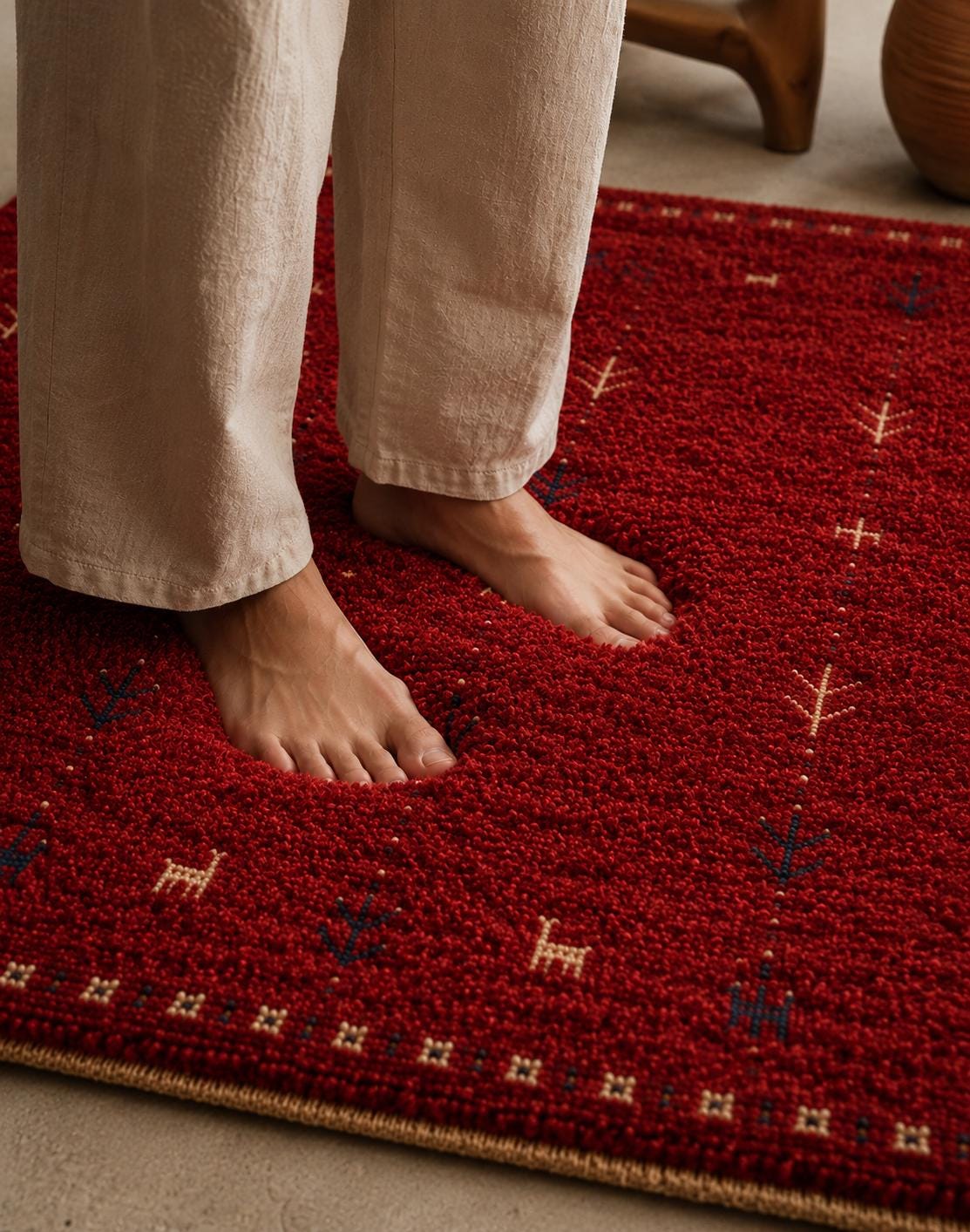 Hand-Knotted Gabbeh Wool Rug – Persian Tribal Plush Pile Rug, Red