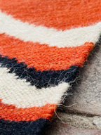 black white and orange  aztec wool  Rug - striped wool kilim,  100%wool rug , 8x10 black and cream rug,