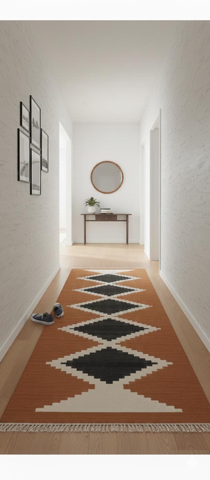 Terracotta kilim rug, brown Southwestern runner rug, Navajo wool rug, native American rug | aztec pattern rug