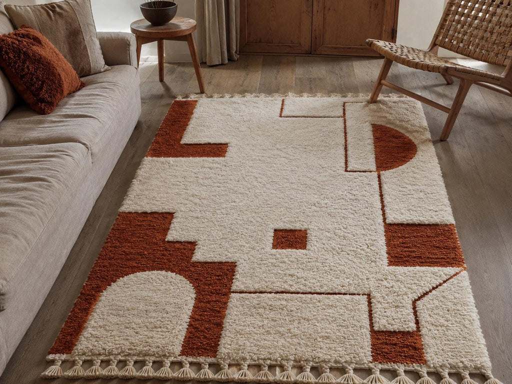 Modern Hand Knotted Area Rug, terracotta and  Ivory  Rug, Contemporary Abstract Rug, Living Room Rug, soft thick plush carpet