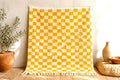 Mustard Handmade Moroccan Rug | Wool Beni Ourain Carpet | woolen checkered moroccan kilim, Abstract Geometric Berber Rug