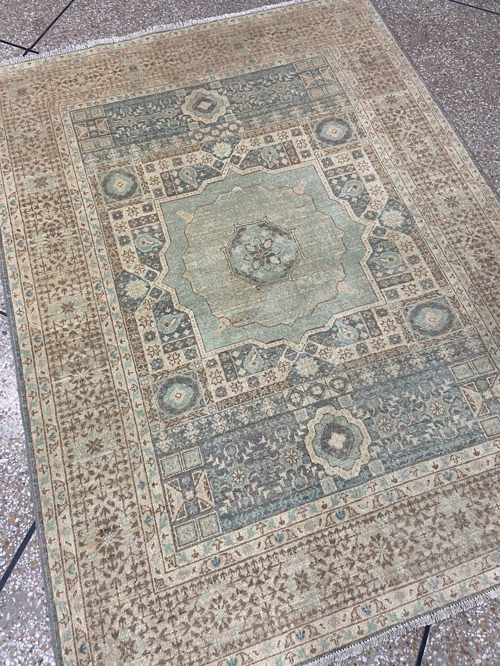 muted grey Oushak Rug 7x9ft – hand knotted Wool Rug,  – Vintage inspired grey  and green Area Rug – Traditional Floral Oushak Carpet