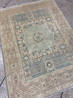 muted grey Oushak Rug 7x9ft – hand knotted Wool Rug,  – Vintage inspired grey  and green Area Rug – Traditional Floral Oushak Carpet