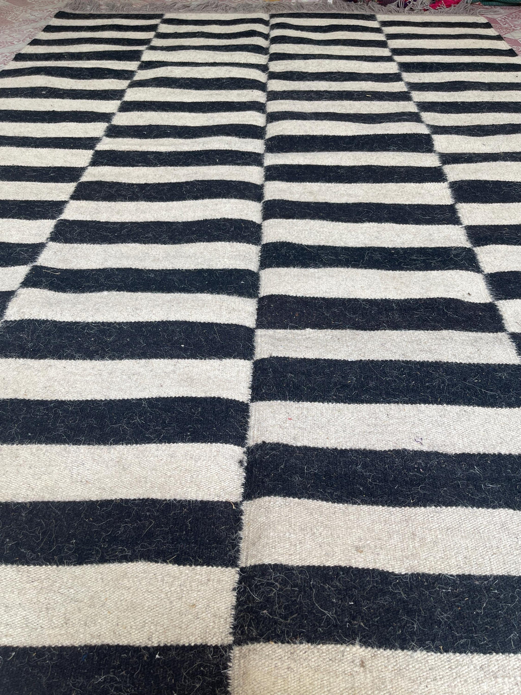 Black White Striped Rug, Scandinavian Minimalist Area Rug, Modern Kilim Carpet, Neutral Monochrome Floor Rug, Nordic Living Room Rug