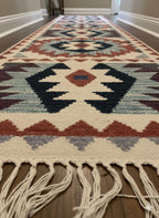 Handwoven Chenille Navajo Runner Rug – Southwestern Boho Tribal Design, Washable Hallway & Staircase Rug