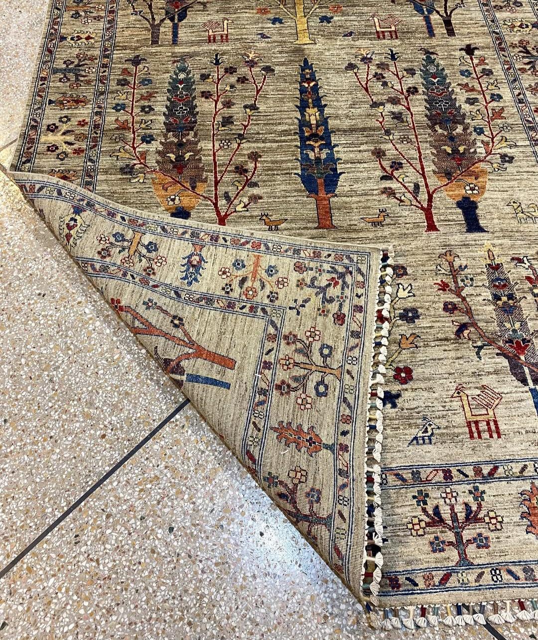 Hand Knotted Wool Ziegler Chobi Area Rug, Traditional Floral grey and beige Oriental Carpet