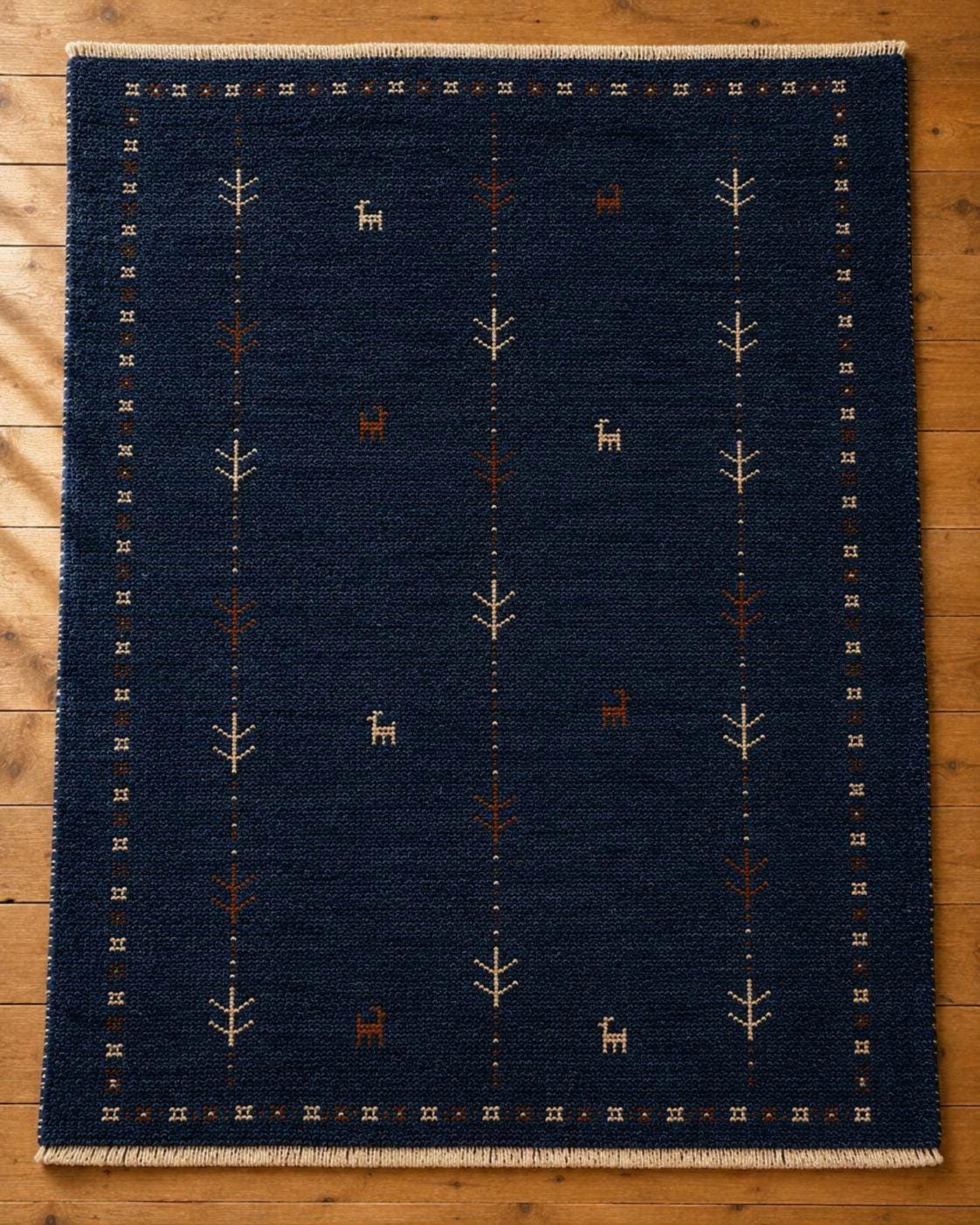 Hand-Knotted Gabbeh Wool Rug – Persian Tribal Plush Pile Rug, Blue