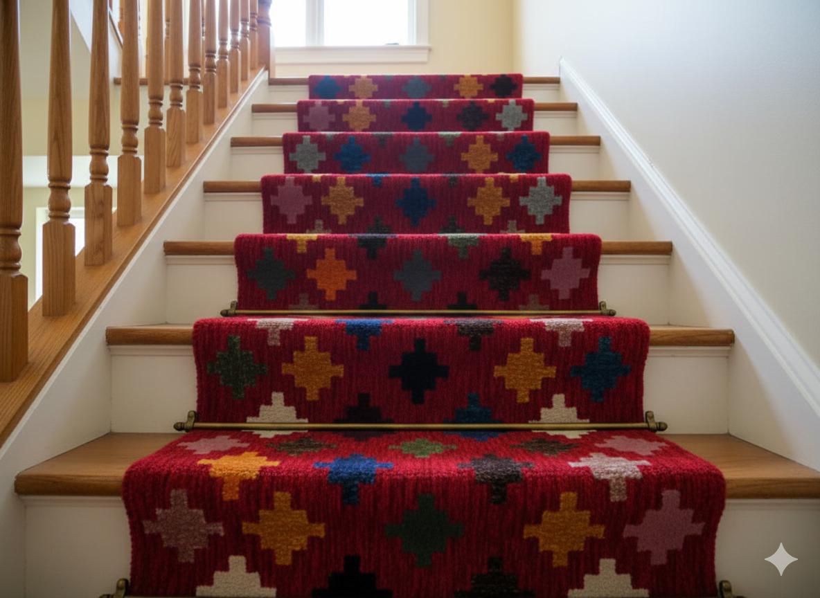 Handwoven Chenille Runner Rug – Oriental Tribal Design, Washable Hallway & Staircase Rug, Red