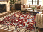 Red Hand Knotted Wool Ziegler Rug, Traditional Oriental Area Rug, Vintage Persian Style Carpet, Handmade Luxury Rug