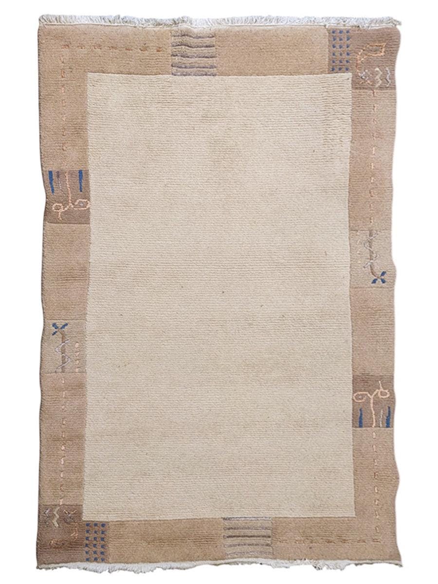 Hand-Knotted Gabbeh Wool Rug – Persian Tribal Thick Pile Rug, Beige & Brown/Cognac